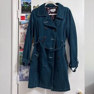 Merona Blue corduroy trench coat with belt
